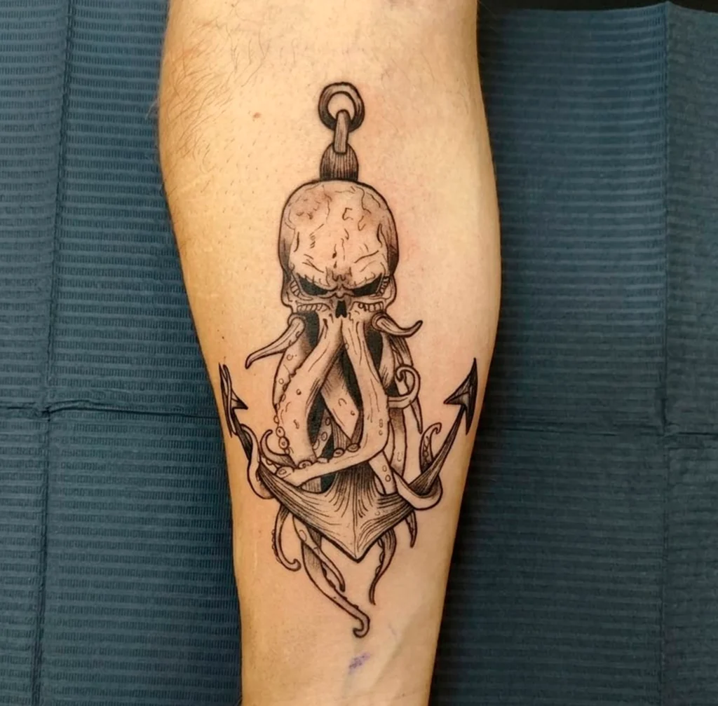 blackwork kraken y ancla malaga